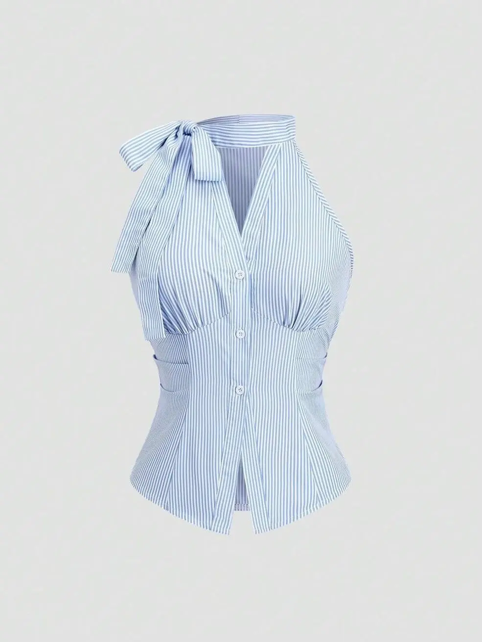 Women's Striped Halter Blouse Sleeveless Bowknot Waist Slim Fit Casual Summer Top