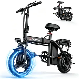 1200W Z6 Dual-Seat Foldable Commuter Ebike 48V10Ah Battery,20MPH Top Speed &25Miles Range  IPX7 Waterproof 14''  Tire Adult Fold E-Bike