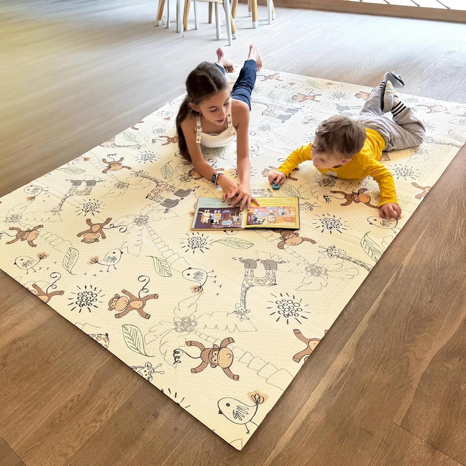 Miotetto Foldable Baby Play Mat - 78"x59" Non-Toxic, Reversible, Waterproof, Portable Foam Mat for Kids' Playrooms, Easy Storage & Travel