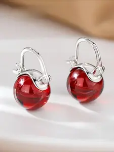 925 Sterling Silver Fruit Design Dangle Earrings, Artificial Gemstone Decor Earrings for Women, Elegant Jewelry for Party, Daily Clothing Decor