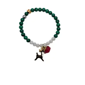 Rudolph's Holiday Protection Bracelet Malachite Moonstone Hematite Red Quartz & Rudolph Charm Festive Beaded Jewelry
