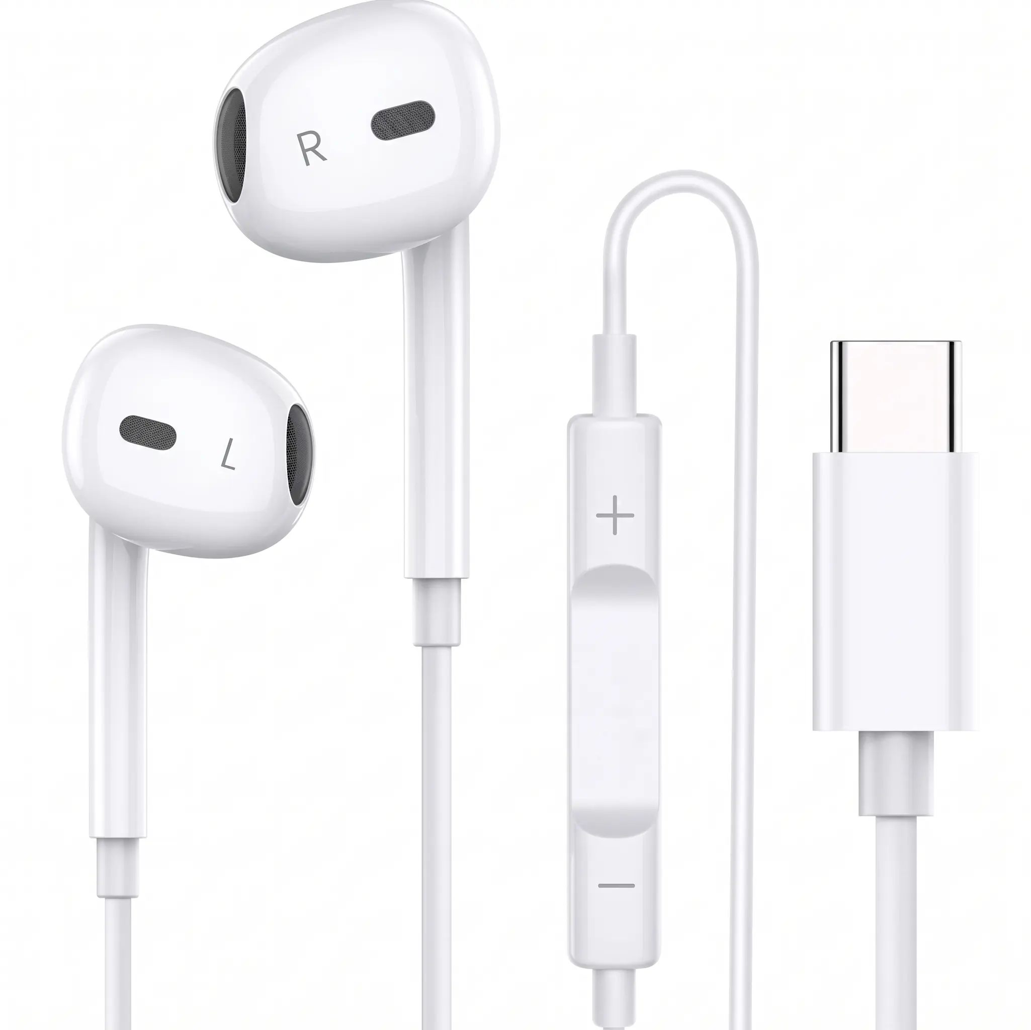USB-C Headphones with Mic & Volume Control – HiFi Stereo Earbuds for iPhone 17/17 Pro/16/15, Samsung S25/S24/S23, Pixel 10/9, OnePlus & USB-C Phones