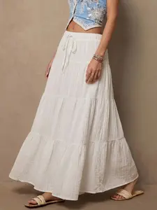 Women's Bow Tie Patchwork Long Skirt, Casual College School Elegant Chic Farmhouse Party Style, Summer Women's Half-Length Skirt, Bottoms, Womenswear