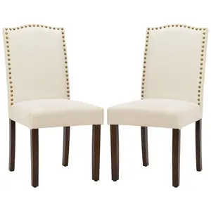 SweetFurniture Upholstered Dining Room Chairs Modern Fabric Living Room Chairs Parsons with Nailhead Trim and Wood Legs Armless Kitchen Side Chair