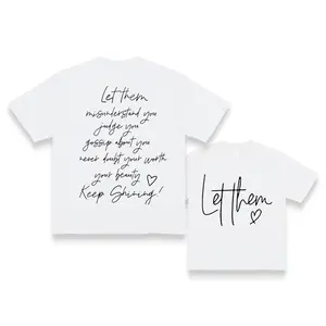 Women's 100% Graphic T-Shirt - Casual Short Sleeve Round Neck Top with Inspirational Quotes "Let Them" & "Keep Shining" , Perfect for Spring & Summer,  Inspirational Clothing | Graphic Tee | Love Cotton