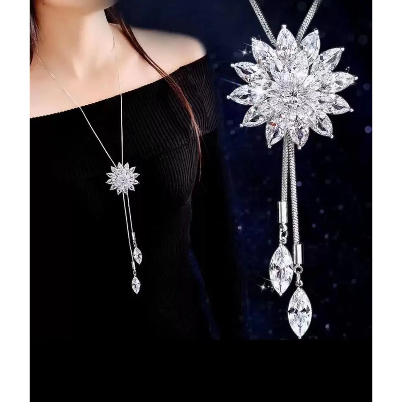 016 White Crystal Flower Necklace