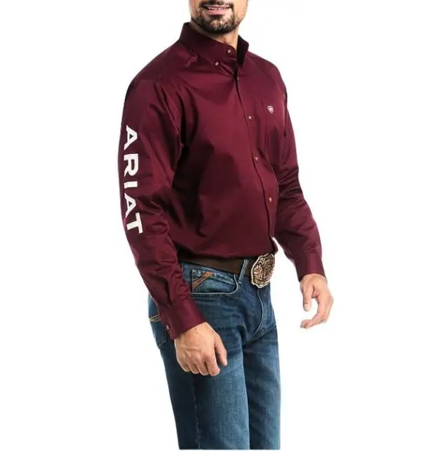 Men's Ariat Team Logo Twill Classic Fit Shirt - Burgundy