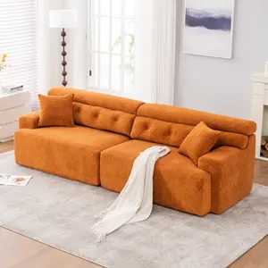 [SOIYELIFE] Modern Orange 4-Seater Compression Sofa Set - Premium Wood Grain Chenille Fabric with High-Density Sponge & 2 Pillows - Stylish  Sectional for Living Room & Apartment modern modular sofa