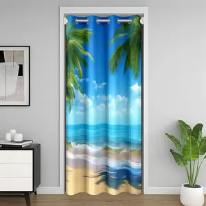 Feelyou Hawaiian Print Beach Scene Designer Fabric Print Curtain - Single Panel Room Divider, 30%-50% Blackout Private Screen Curtain, Privacy-Enhancing, Insulated Thermal Covering, Designer Print Curtains, Fabric Print Curtains