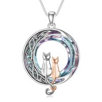 2 Cats(Silver and Rose Gold)-Purple Crystal-02-A