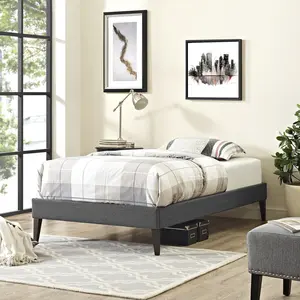 Modway Sharon Twin Fabric Bed Frame with Squared Tapered Legs in Gray