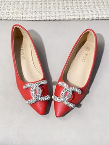 Luxury Rhinestone Double C Buckle, Leopard Texture Soft Leather, Pointed Toe, Comfortable Flat Sole, Slip-On, All-Season Fashion Women's Shoes Walking Shoes