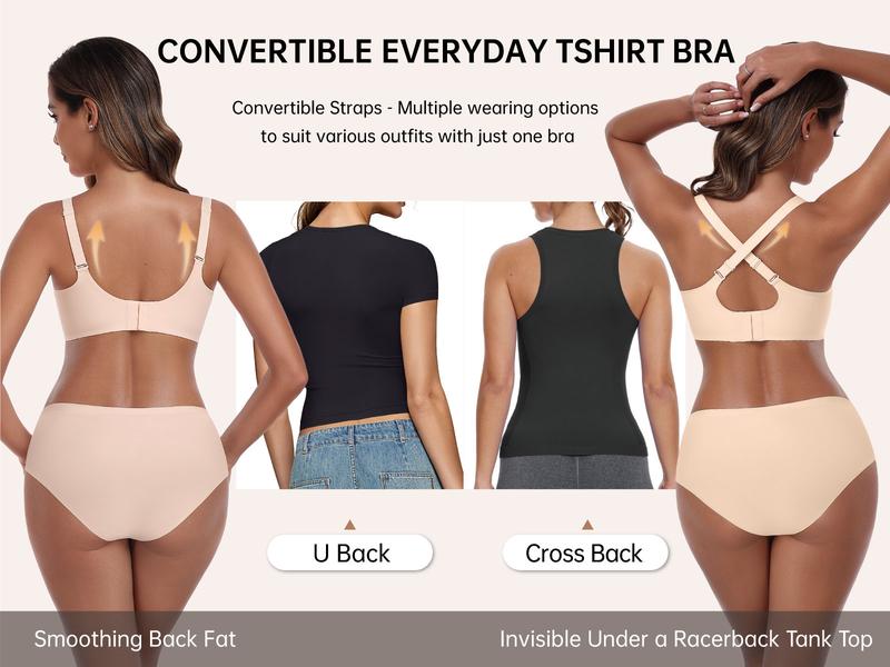 OEAK Womens Comfortable Jelly Strip Bras Wireless Seamless Full Coverage Bra Buttery Soft Everyday Tshirt Bra Convertible Bra