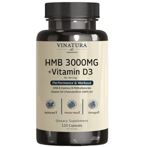 VINATURA HMB 3000mg and Vitamin D3 Supplement Capsules per Serving *USA Made & Tested* Promotes Muscle Growth & Recovery - HMB Supplement and Vitamin D3 (1600 IU) - 120 Capsules 30 Servings Healthcare, Dietary Supplement, Edible, Fitness