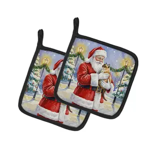 Carolines Treasures FNT1105PTHD Classic 7.5x7.5 in. Burmese Cat with Santa Claus Hanging Pot Holders, 2-Piece Bakeware Set, Machine-Washable