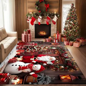 Christmas Santa and Snowman Christmas Gift Decoration Mat Living Room Coffee Table Mat Bedroom Entrance Door Mat and Dining Room Outdoor Patio Garden and Yard Area Rugs for Use in Rooms Decorations Premium