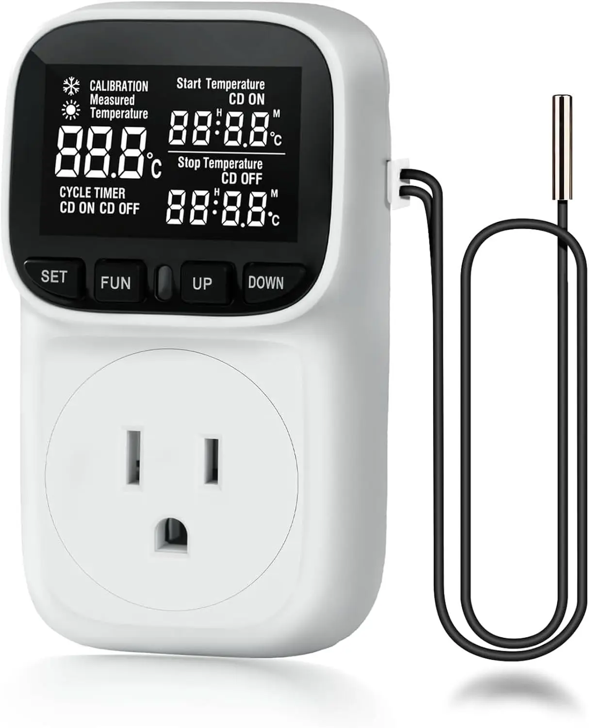 Digital Temperature Controller, Thermostat Outlet with LCD Display | 15A/1800W, Heating & Cooling Mode, -40℉~210℉, 4 Timing Modes, For Greenhouse Incubator Homebrew Reptile Tank