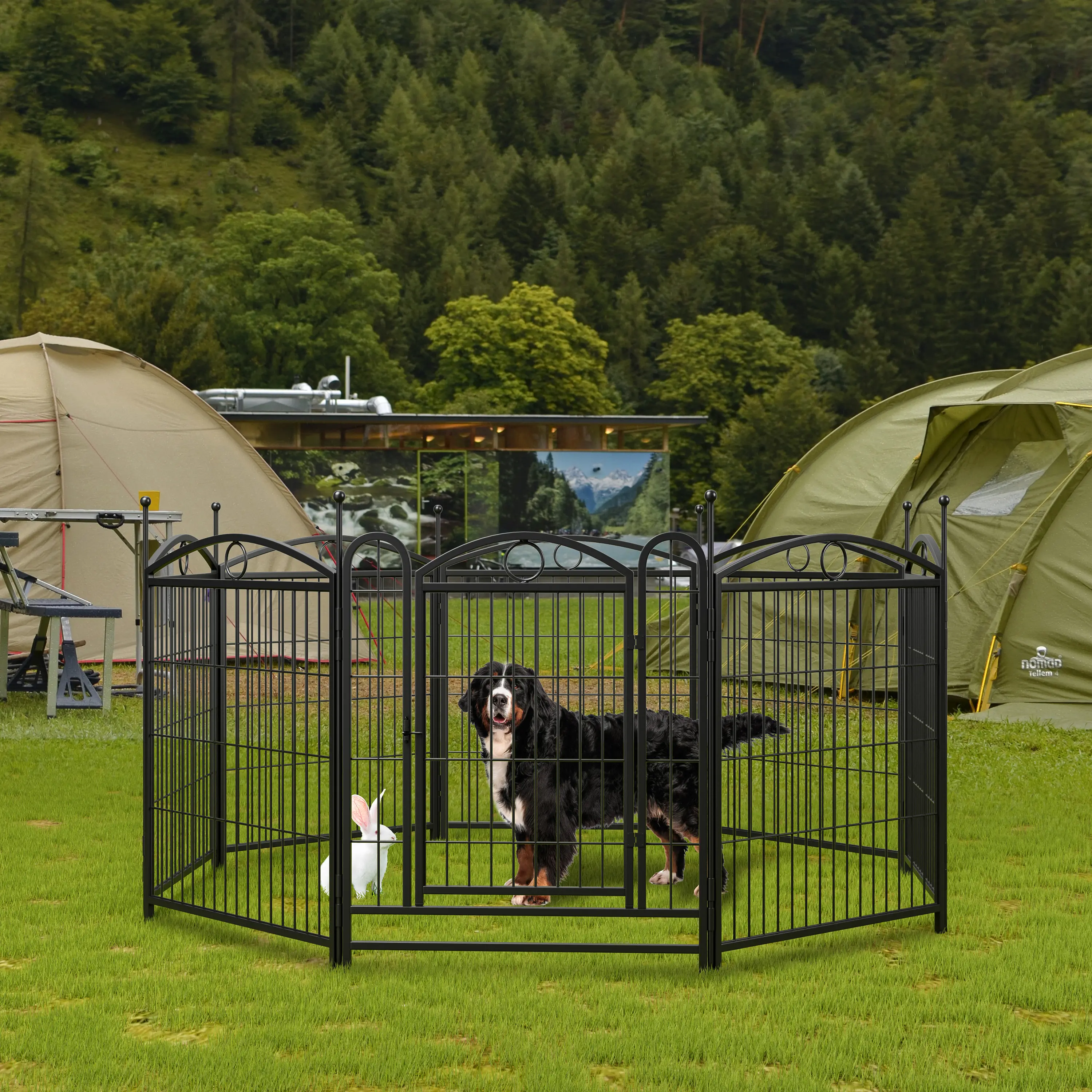32-Inch 8-Panel Heavy-Duty Metal Dog Playpen with Door, Foldable Pet Exercise Fence for Medium to Large Dogs, Indoor & Outdoor Use