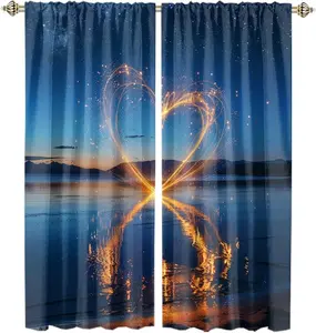 Rustic Valentines Day Heart Design Rods Pocket Blackout Curtains,Modern Nautical Glitter Heart Prints Window Curtains for Bedroom-63 L x 27.5" W x 2 Panels (Blackout)