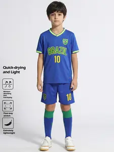 Brazilian Style Football Jersey Set, Unisex Quick-Dry Soccer #10, Moisture-Wicking Sportswear for Training, Activities, Casual Wear