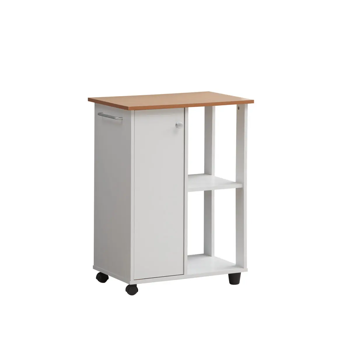 Hodedah HIK73 White 23.6 in. Wide Kitchen Cart with Open Shelves, Cabinet Space for Storage Upgrade
