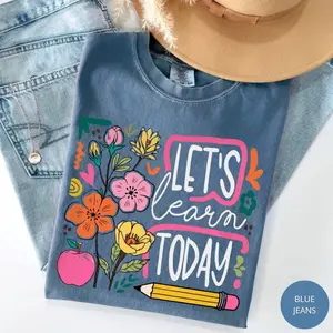 Comfort Colors Boho Floral Teacher TShirt, Back To School Shirt, Let's Learn Today Tee, Retro Teacher Design, Special Education Gift - TrendWear USA