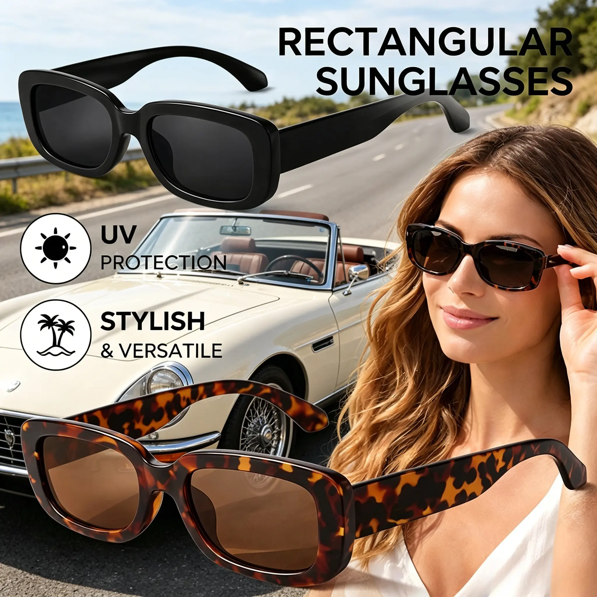 Women's Retro 90's Narrow Square Rectangle Sunglasses - UV400 Protection, Trendy Y2K Aesthetic, Light, No Nose Pinch, Black Frame Grey Lens-Leopard Brown Lens for Beach Photos Daily Wear