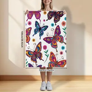 Vibrant Boho Butterfly & Floral Print Soft Throw Blanket – Colorful Whimsical Design for Home & Travel