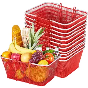 VEVOR Shopping Baskets, 20 PCS, 21L Stackable PE Plastic Grocery Baskets with Handles, Dense Mesh Structure, Holds up to 20 lbs, Portable for Grocery, Retail, Stores, Supermarket, Home Use, RedVEVOR Super Brand Day
