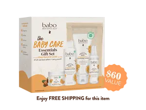 Babo Botanicals Baby Care Essentials 4-Piece Gift Set with Carry Pouch – Miracle Face Cream, Shampoo & Wash, Hydrating Lotion & Diaper Rash Cream Spray – Fragrance Free