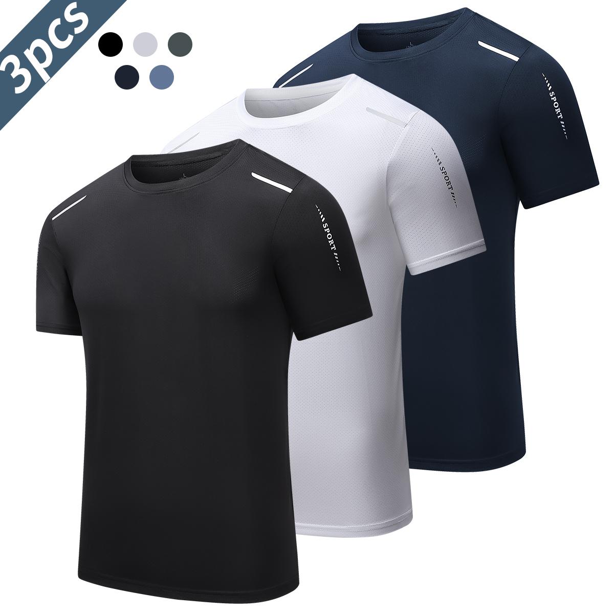 Men's 3-Pack Quick-Dry Sports T-Shirts - Breathable Moisture-Wicking Crew Neck Short Sleeve Shirt, Breathable Quick-Dry Crew Neck Top, Sports Running Shirt, Moisture-Wicking T-Shirt for Gym & Summer Activities