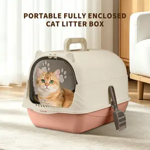 Fully Enclosed Top-Entry Cat Litter Box with Cute Ear Design, Offering Ample Space for Cats