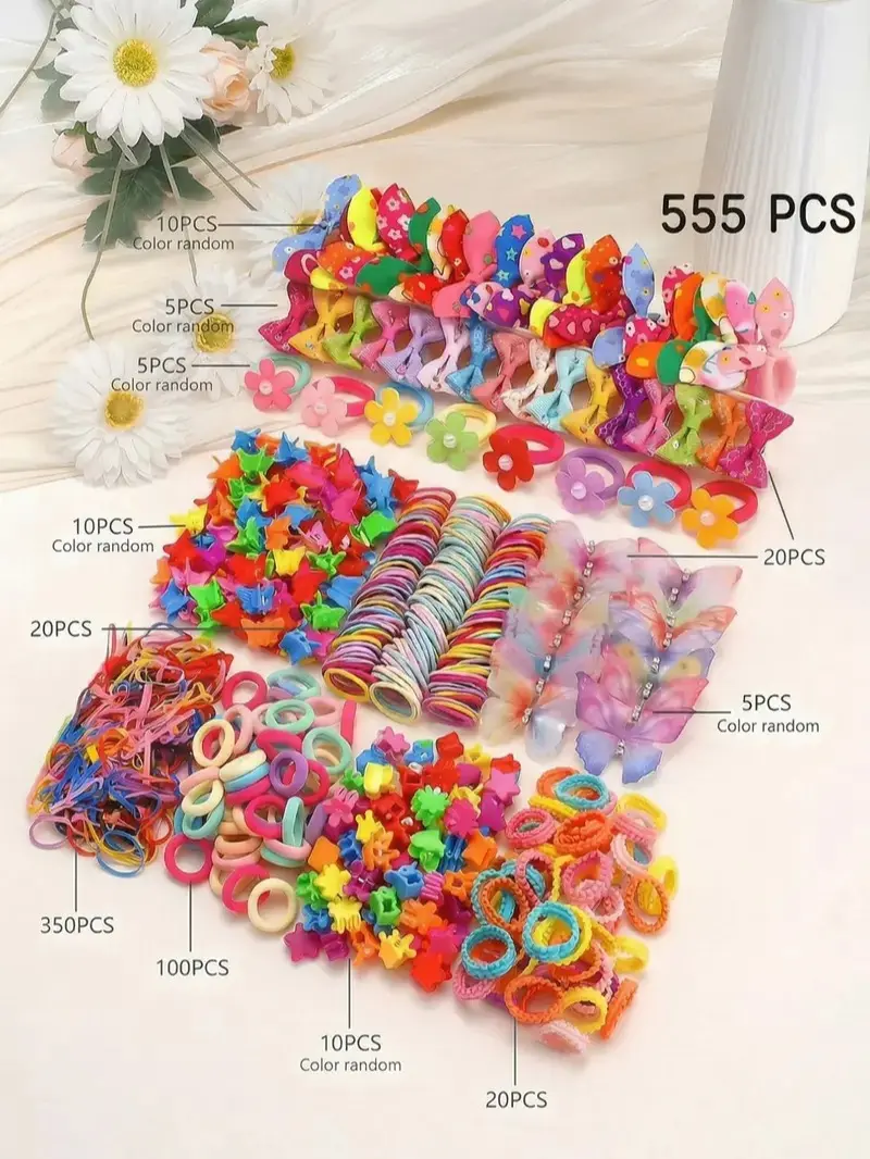 555Pcs Colorful Butterfly Hair Clips Set, Dopamine Flower Hair Ties Aesthetic Hair Claw Clips, Sweet Trendy Hair Accessories, Non Slip Styling Barrettes for Women Girls Daily Party Casual Hairstyle Deco summerwins,