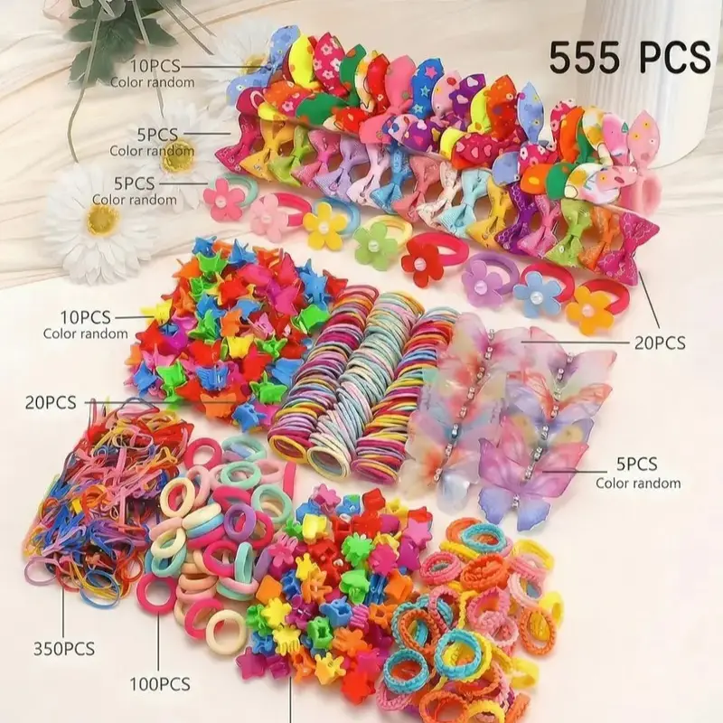 Women's 555-Items Vibrant Hair Accessories Set - Non-Slip Butterfly Clips, Dopamine Flower Ties, Aesthetic Claws, Cute Hair Clips, Sweet Trendy Barrettes for Party, Casual, Daily Indoor Recreation (18+ Years)