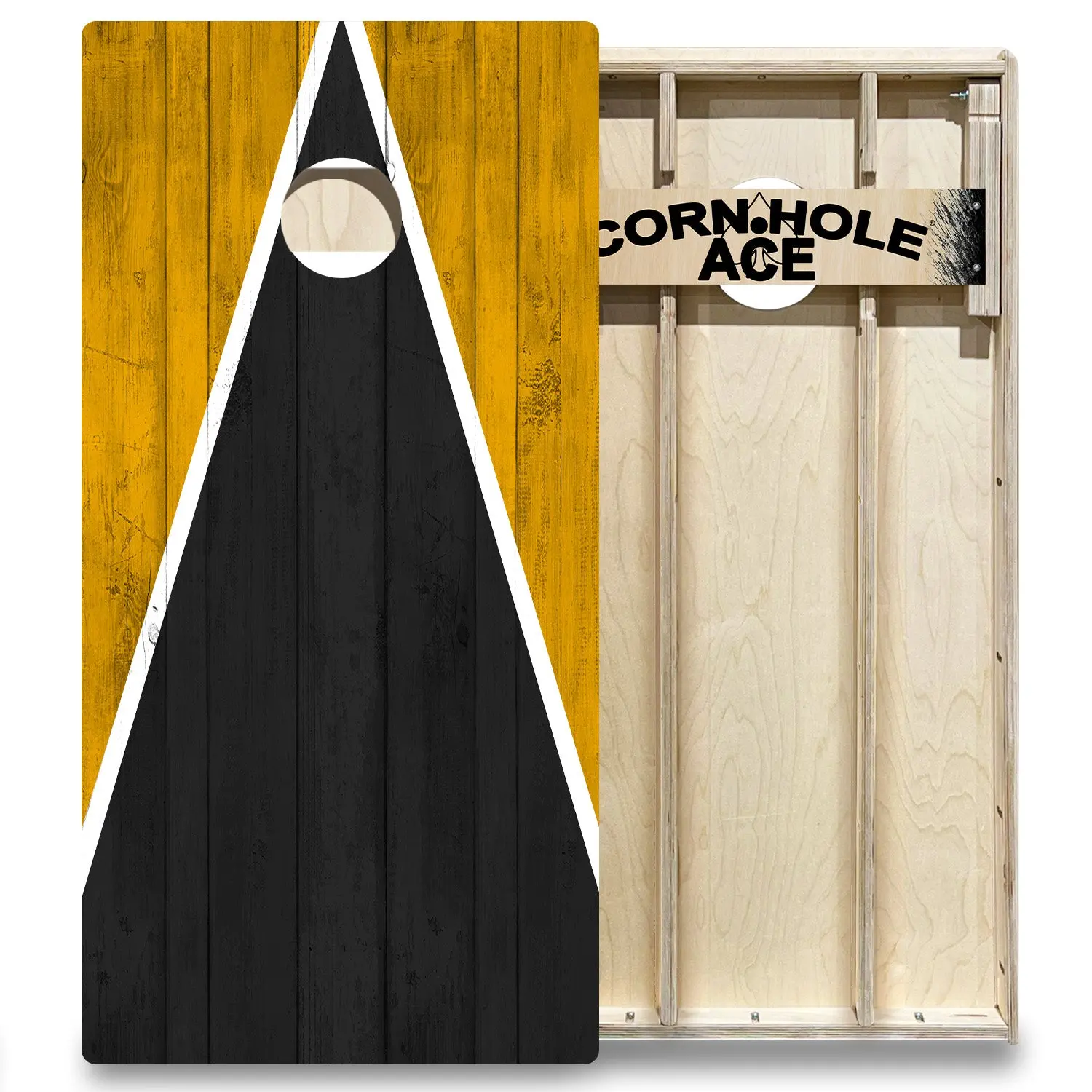 Pittsburgh Tailgate Triangle Design (Black and Yellow) Cornhole Board Set | Elite