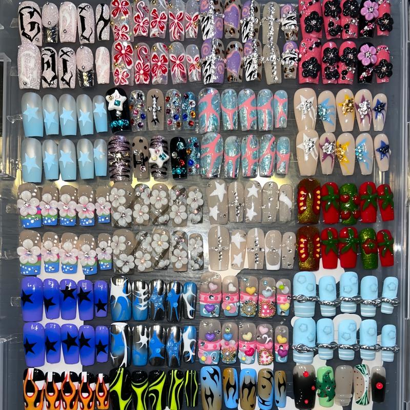 Surprise Box Nail Set, Transferable Nail Art, 288 Premium Fashion Nails, Glossy Finish, Medium Square Shape, Perfect for Daily Wear & Special Occasions