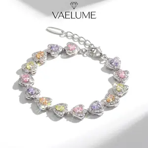VAELUME Original 18K White Gold Plated Rainbow Heart Bracelet, 5A VVS Colorful Zircon, Sparkly Halo Love Chain, Perfect for Daily Wear, Anniversaries,Birthday Gift for Women and Girls #B18821.