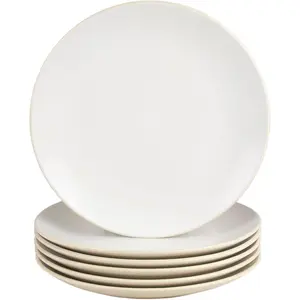 212 MAIN 8 in. Stoneware Coupe Salad Plates Set - 6-Piece 2-Tone Tan & White Kitchen Tableware Dinnerware Set