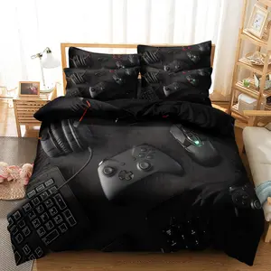 Video Game Controller Mouse Keyboard Headphone Pattern - Modern Fashionable Cool Gamepad Print - Boys Youth Gaming Equipment Bedding Set - 3pcs Duvet Cover Set (1Duvet cover+2Pillowcase ，No quilt)