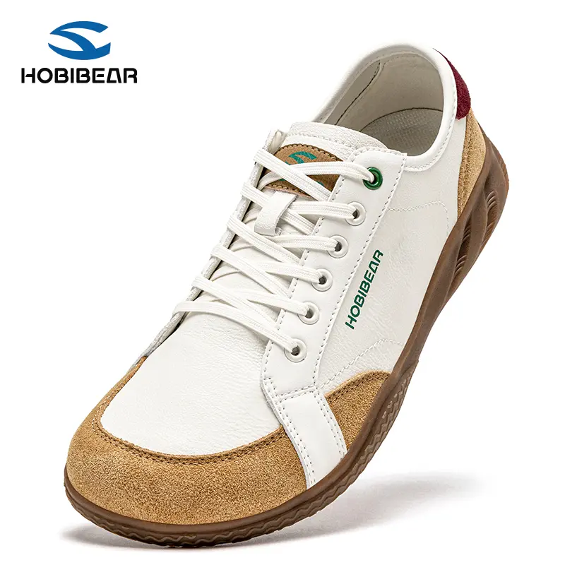 HOBIBEAR Unisex Retro Leather Barefoot Shoes - Classic, Sporty Casual Low-Top Walking Shoes with Wide Toe Box, Flexible Non-Slip Sole, Lace Closure for Daily Street Wear, Classic Shoes