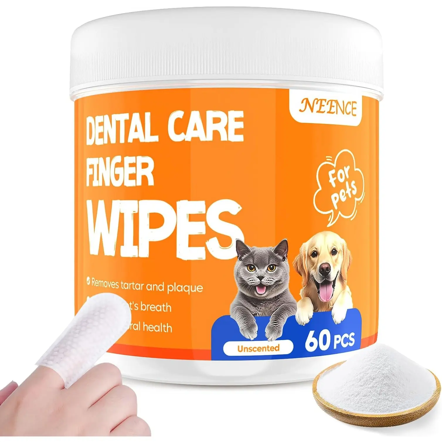 60 Counts Pet Teeth Cleaning Wipes for Dogs Cats,Pet Dental Care Finger Wipes,Dog Toothbrush Finger Wipes for Remove Plaque & Tartar,Cat Wipes,Dog Wipes to Keep Breath Freshness,Unscented