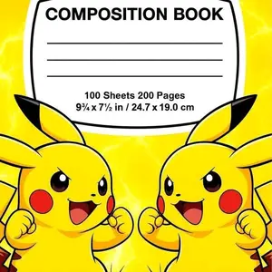 Composition Book with Pikachu Design 100 Sheets 200 Pages 9 3/4 x 7 1/2 in 24.7 x 19.0 cm Writing Notebook