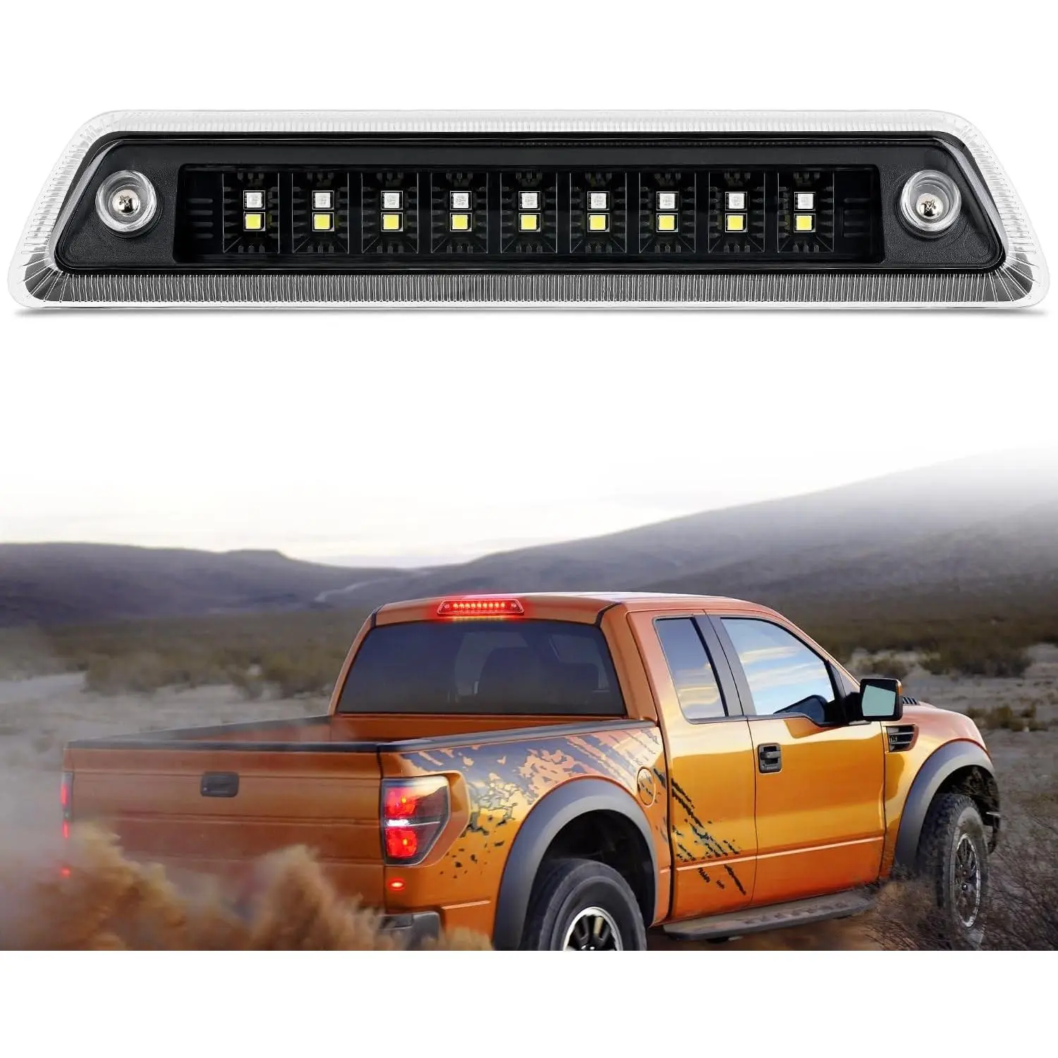 Nilight High Mount 3rd Brake Light with LED Illumination, Clear Lens Tail Stop & Cargo Reverse Lamp, Compatible with Ford F150 2009-2014 Pickup Truck Rear Cab