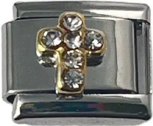 Italian Charm Link Cross with Stones 9mm