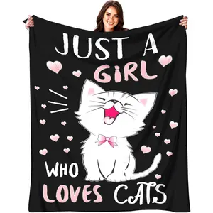Cat Blanket Gifts for Women Cat Lovers Soft Flannel Kawaii Throw Blanket for Kids Adults 50"x40" : Home & Kitchen
