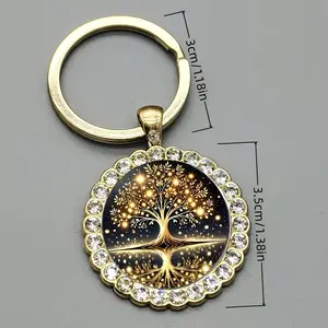 Tree of Life Keychain - Gold Elegant Metal Replica Sparkly Gold Keychain with Black Design, Shiny Details, Tree Trim, Durable Fashion Accessory for Bags, Keys, Birthday Gifts, Gold Elegant Keychains, Metal Replica Keychains