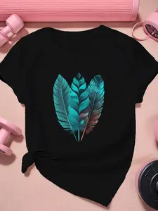 turquoise trio of feathers Women's Plus Size Sports Short Sleeve T-Shirt Breathable Fabric
