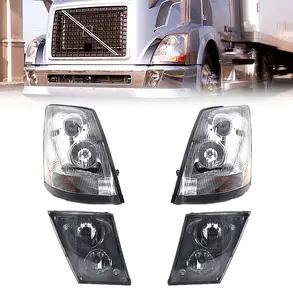 Torque PAIR Headlight and Fog Light Set Replacement for 2004-2017 Volvo VNL VN semi Trucks Driver Left and Passenger Right Side Assembly DOT SAE Approved [Included All Bulbs] (TR063, TR002)