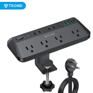 TROND Desk Clamp Power Strip - 7-Outlet Desktop Edge Mount Extension Cord Sockets, Fit 1.97" Tabletop, Multi-Outlets & Multiple Ports Sockets, Tech Accessories for Office, Home Improvement, Bed Edge, Work Brench