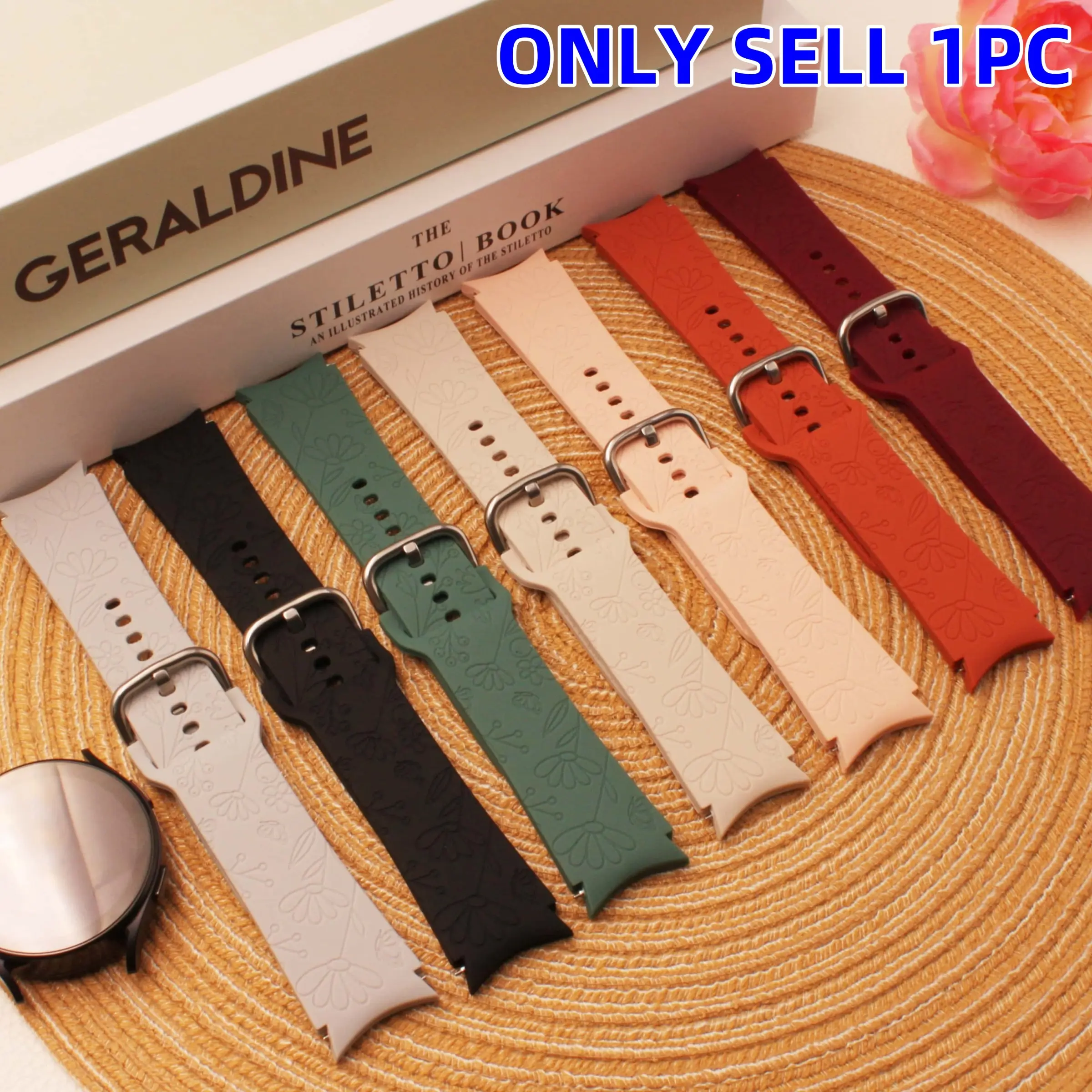 20mm Soft Silicone Smartwatch Band, Daisy Carving Design, Fits Samsung Galaxy Watch 7/6/5/4/fe, Replacement Strap, Comfortable Fit, Smart Watch Straps